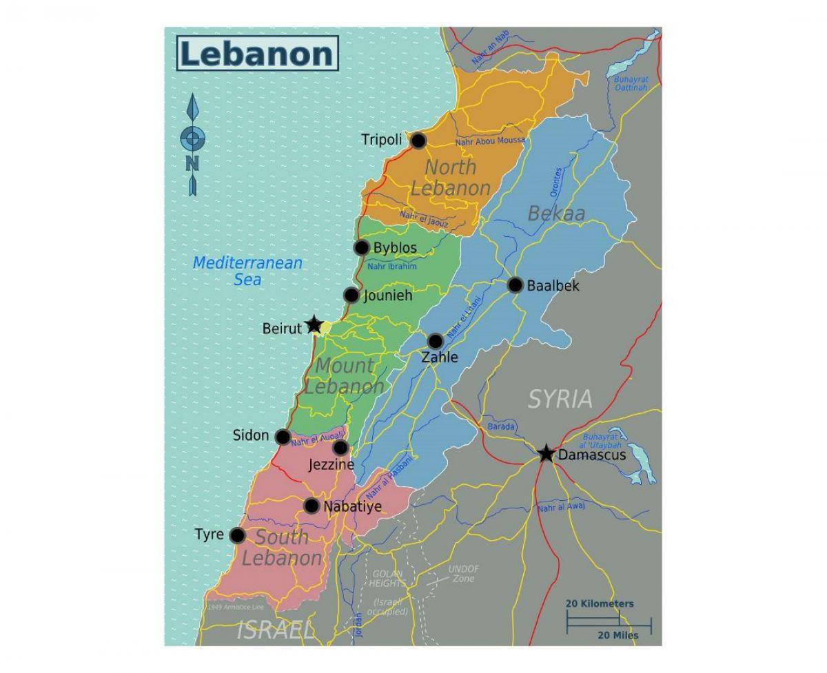 mapa Libanu turysta