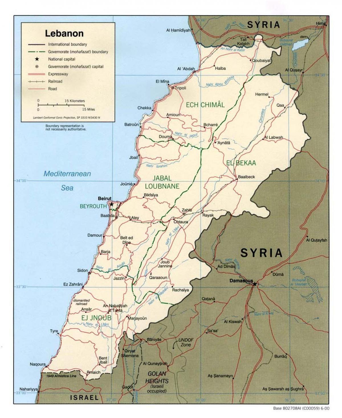 mapa Libanu