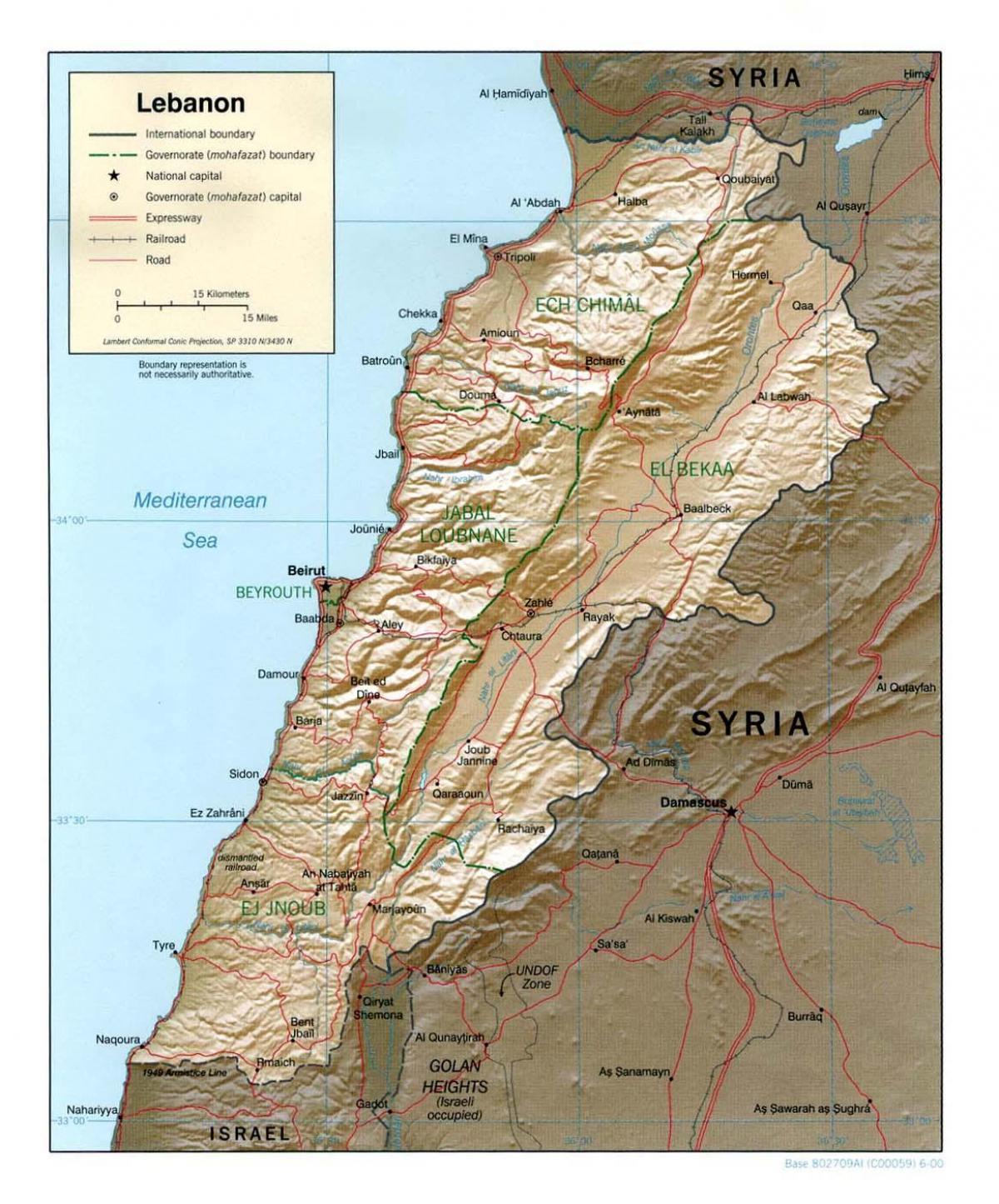 mapa topograficzna Libanu