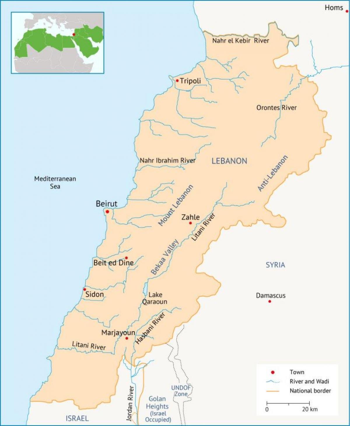 Liban rzek mapie